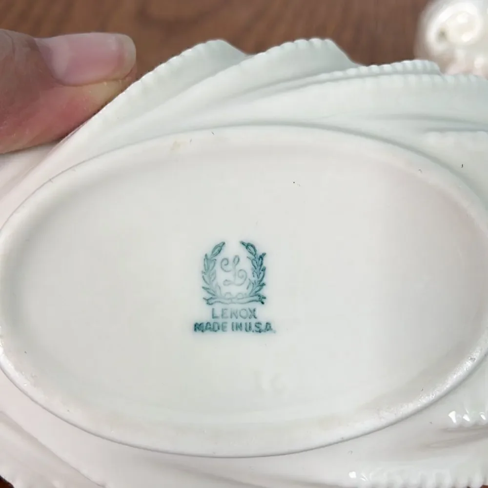 Lenox Acanthus Leaf 6” Candy Dishes Set of 4 blue stamped Vintage Ivory Wave